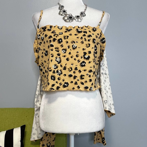 BP Leopard Animal Print Crop Top Twin Set Tank & Button Up NEW XL - Picture 3 of 6